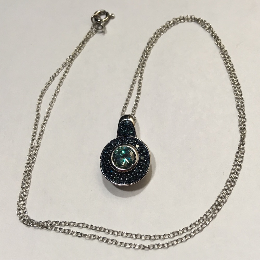 Sterling Silver Blue Green Moissanite Necklace